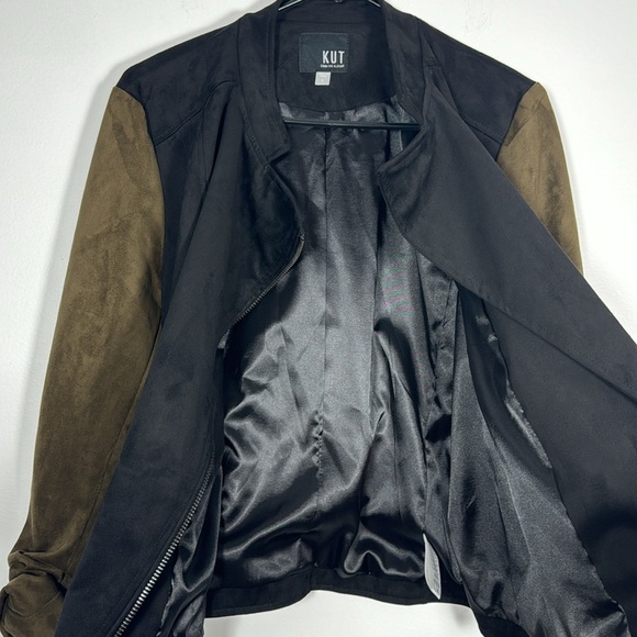 Kut from the Kloth Black Olive Faux Suede Moto Jacket Size Large - Picture 5 of 8